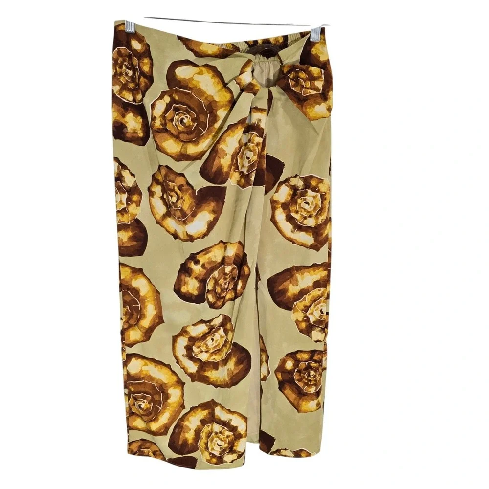 House of Harlow 1960 Nautilus Seashell Print Wrap Maxi Skirt Brown Tan Size M - Picture 4 of 10